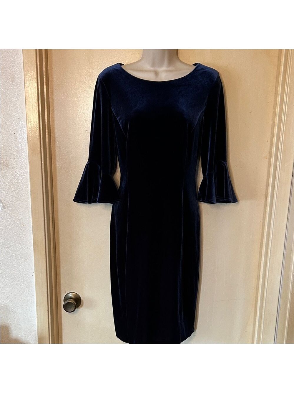 DKNY Navy Velvet Long Bell Sleeve Dress size M